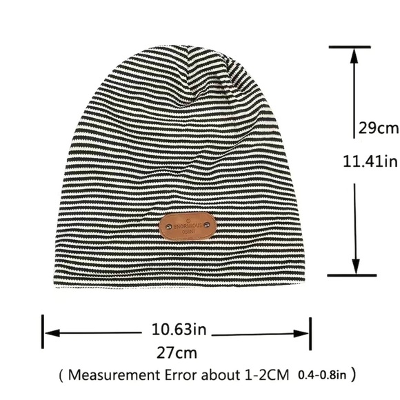 New! Unisex Black & White Striped Thin Scully Slouchy Beanie - Picture 6 of 8